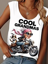 billige Humor og sitater tanktopp-Dame Camisole Tank Top Grafisk Bokstaver Fritid Ermeløs Crew-hals Vanlige topper Daglig Trykt mønster Hvit Rosa Grønn Sommer Grandmas Motorcycle
