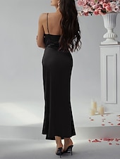 cheap Sundresses-Women&#039;s Long Dress Maxi Dress Prom Dress Party Dress Satin Dress Elegant Mature Elegant Dress Wedding Party Wedding Guest Regular Fit Plain Sleeveless Spaghetti Strap Black Champagne Pink Blue Summer