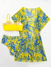billiga Bikiniset-Kvinnors Baddräkter Bikini Tre Delad Troser Baddräkt Rygglös Mage Kontroll Hög Midja Slim Semester Strandkläder Löv V Nack Långärmad Baddräkter
