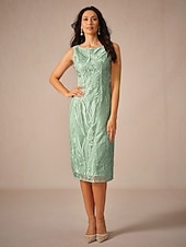 preiswerte Kleider für den-Damen Teelänge Kleid-Set Überwurf Elegant Party Hochzeitsgast Cocktailparty Lässiger Schnitt Halbarm Rundhalsausschnitt Salbeigrün Sommer
