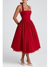 ieftine Rochii de absolvire-Pentru femei Rochii Midi Rochie albă Rochie de absolvire Modă Modern Zi de Naștere Concediu Absolvire Fit regulat Simplu Fără manșon Gâtul halter Negru Alb Roșu-aprins Vară