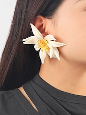 billige Halskjede for kvinner-blomstersmykkesett for kvinner – håndlaget statement-kjede, øredobber og armbånd med hvit blomsterdesign, elegant boho chic-tilbehør til bryllup, fester og spesielle anledninger