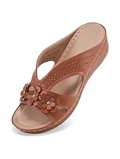 abordables Sandales Confort-sandales compensées élégantes à découpes florales pour femmes - chaussures d&#039;été confortables avec des fleurs décoratives, idéales pour un usage quotidien ou des fêtes de jardin