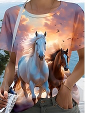 cheap Kentucky Top-Kentucky Derby Women's T Shirt Print Graphic Animal Horse Stylish Casual Short Sleeve Round Neck Regular Tops Daily Weekend Rainbow Summer Spring