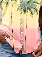 economico Arte &amp; Design Bluse-Cammicia da donna V Neck Button Down Blusa Top Estivi Ombre Grafica Albero Tropicale Quotidiana Hawaiian Manica Corto Collo Regolari Top Quotidiani Bottoni Stampa Gialla Estate