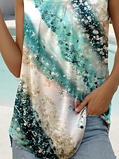 billige Kunst &amp; Design Tank Top-Dame Camisole Tank Top Grafisk Abstrakt Stilfull Fritid Ermeløs Firkantet hals Vanlige topper Daglig Rynket Trykt mønster Lysegrønn Sommer Vår