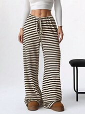 economico Pantaloni-Per donna Pantaloni Casual Lunghezza intera Naturale A righe Elasticizzato Casual Quotidiano Grigio chiaro Marrone e nero Blu cielo e Bianco Bianco / Rosa Estate