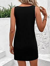 preiswerte Hawaiian-Kleider-Damen Minikleid A Linie Kleid Sommerkleid Schulterfreies Kleid Urlaub Lässig Lässiger Schnitt Grafik Blatt Ärmellos U-Ausschnitt Schwarz Sommer