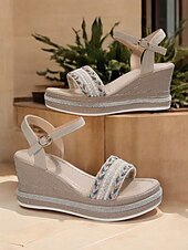 economico Infradito da Vacanza-sandali con zeppa bohémien da donna – sandali con plateau espadrillas con cinturini intrecciati e cinturino alla caviglia per la spiaggia estiva e l&#039;abbigliamento casual