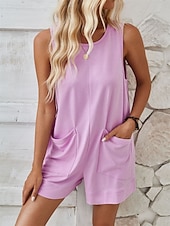 abordables grenouillère-Rompere femme active unie sans manches col rond poche vacances quotidienne coupe régulière noir rose vert armée été