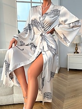 abordables Chemises de nuit et nuisettes pour femmes-Femme Pyjamas Vêtements d&#039;intérieur robe Décontractées Confort Animal Fermeture Avant Gilet Intérieur du quotidien Robe longue Col V Noir Blanche Eté Printemps Automne Hiver Ample