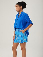 abordables pantalons pour femmes-short bleu à imprimé géométrique style vacances
