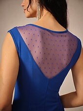 abordables vestidos de fiesta de diseño-Mujer Vestido Midi Vestido de Punto Elegante Fiesta Cita Ajuste regular Color sólido Sin Mangas Cuello Barco Azul Real Verano
