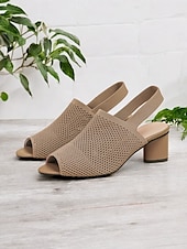 billige Kjole Sandaler-kvinners flystrikke peep toe block hæl sandaler - stilige pustende sommersko for kontor og uformelle antrekk