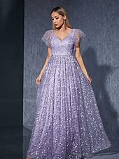 preiswerte Unter 129,99 $-Kleid Mutter der Braut Kleid elegantes lässiges V-Ausschnitt bodenlang Polyester Kurzarm mit Blume