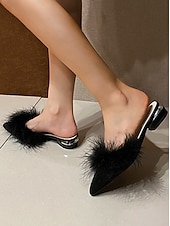 preiswerte Ballerinas für Damen-weiße, flauschige Pantoletten mit spitzer Spitze – gemütliche Slipper aus Kunstfell für lässig-schicke Outfits