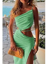 economico Abiti di Laurea-Per donna Abito Midi Abito Bianco Abito da laurea Abito Sottoveste Moda Compleanno Laurea Data Vestibilità regolare Semplice Senza Maniche Spalline sottili Rosa chiaro Nero Bianco Giallo Estate