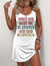cheap Humor&amp;Quotes Dress-Women&#039;s GOD Mini Dress A Line Dress Summer Dress Off The Shoulder Dress Casual Party Daily Holiday Loose Fit Graphic Letter Sleeveless U Neck Black White Pink Blue Summer