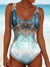 abordables Maillots une pièce-Maillots de bain pour femmes Maillot de bain une pièce Monokini Dos nu Vacances Plage Graphique Ombre Géométrique Col en U Sans manches Maillots de bain