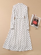 cheap Under $129.99-A-Line Dress Mother of the Bride Dress Polka Dots Elegant Vintage Party Mock Neck Floor Length Chiffon Cotton Blend Long Sleeve with Buttons Wedding Guest Dress