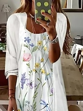 levne květinové šaty-Dámské maxi šaty 2 kusy sada šatů sluneční šaty letní šaty klouzavé šaty dovolená formální boho dovolená volný střih grafika paisley 3/4 délka rukávu ramínko výstřih do V bílé zelené léto jaro
