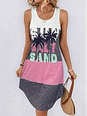 preiswerte Einfaches Kleid-Damen Mini Kleid Sommerkleid Urlaub Lässige Strand tägliche lockere Passform Herz Grafik ärmellos U-Ausschnitt Schwarz Sommer