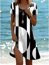abordables Robe Fleurie-Robe Mini Femme Robe A Ligne Robe T Shirt Robe Tee Robe d&#039;été Décontractée Quotidien Fit Régulier Graphique Floral Géométrique Manches Courtes Col Ras de Cou Noir Blanc Rose Vert Été Printemps