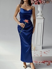 cheap Sundresses-Women&#039;s Long Dress Maxi Dress Prom Dress Party Dress Satin Dress Elegant Mature Elegant Dress Wedding Party Wedding Guest Regular Fit Plain Sleeveless Spaghetti Strap Black Champagne Pink Blue Summer