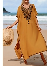cheap Boho Dress-Women&#039;s Midi Dress Casual Dress Boho Dress Print Dress Fashion Modern Going out Beach Weekend Regular Fit Flower Short Sleeve V Neck Yellow Summer