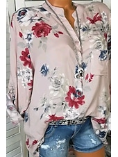economico Camicie-Per donna Camicia Camicie ispirate al lino Blusa Fiore Elegante Manica Lunga Scollo a V Top Regolari Quotidiano Uscire Stampato Bianco Rosa Blu Estate