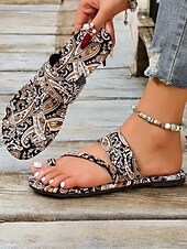 preiswerte Urlaubsandalen-Flache Sandalen für Damen im Boho-Paisley-Print – stylische Riemchensandalen für den Sommer für Freizeitausflüge, Strand und Urlaub