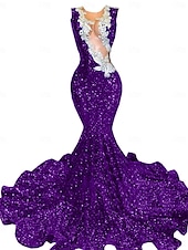 preiswerte Abendkleider-Meerjungfrau  Trompete Abendkleid Partykleid Abendparty Abschlussball Sweep  Brush Zug Ärmellos Schmuckstein-Ausschnitt Spandex mit Glitzer Perlen Pailletten