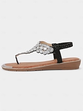 baratos Mulheres-sandálias femininas estilo boho marrom enfeitadas – calçados de tiras baixas adornados com cristais para festivais de verão, viagens à praia e reuniões casuais