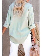 economico Camicie-Per donna Camicia Camicie ispirate al lino Abbottonare Semplice Elegante Manica Lunga Colletto a Camicia Top Regolari Quotidiano Ferie Bottoni Nero Bianco Verde chiaro Arancione Estate