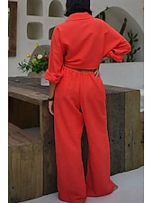 cheap Essential Faux Co-ord Sets-Women's Shirt Two Piece Sets Pants Sets Long Sleeve Shirt Collar Solid Color Dubbele Rij Knopen Fashion Basic Vacation Casual Daily White Red Dark Navy Summer Regular Fit
