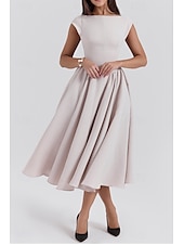 economico Abiti casual bianchi-Per donna Abito Midi Abito Bianco Moda Moderno Compleanno Laurea Data Vestibilità regolare Semplice Senza Maniche Girocollo Nero Grigio chiaro Beige Estate