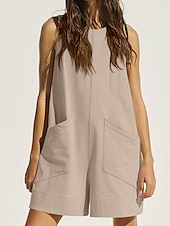 abordables grenouillère-Rompere femme active unie sans manches col rond poche vacances quotidienne coupe régulière noir rose vert armée été