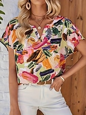 ieftine tricou Art &amp; Design-Pentru femei Tricou Floral Modă Modern Manșon scurt În V Topuri obișnuite Zilnic Imprimeu Bleumarin Trifoi Kaki Vară