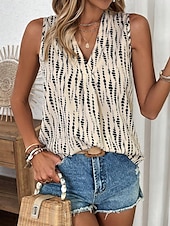 abordables Top de tirantes a rayas y geométrico-Camiseta de mujer sin mangas gráfica de lunares estilo casual cuello en V regular tops diarios impresión rosa verde beige verano