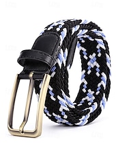cheap Men&#039;s Belts-Men&#039;s Braided Elastic Stretch Belt – Multicolor Woven Design with Leather Tip &amp; Metal Buckle, Casual &amp; Golf Style, Adjustable Fit for Jeans &amp; Trousers, Perfect for Sports &amp; Everyday Wear