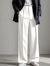 baratos Solto-Homens Graduação Social Calças chinês Botões Bolsos Tecido Conforto Formal Festa Trabalho Moda Estilo Clássico Preto Branco Micro-Elástica
