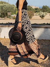 preiswerte Grafische Röcke-Damenrock Maxirock A-Linie Swing Bohemia Ethnisch Legere Maxirocken Hochtaillierte Blumenmuster Mikro-elastisch Urlaub Straße Schwarz Hellgrün Blau Lila Sommer Polyester