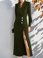 cheap Floor Length-Blazer Dress Mermaid / Trumpet Mother of the Bride Dress Tuxedo Dress Elegant High Split V Neck Floor Length Satin Lightweight Crepe Puff Sleeve Crystal Buttons with Slit