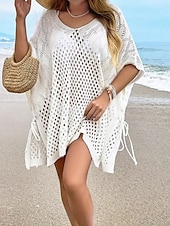 baratos Vestidos de Praia-Mulheres Roupa de Banho Cobertura roupa de banho Com Corte Roupa de Praia Verão Tecido Decote em V-wire Manga Longa Fatos de banho