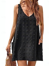 billiga Enkel klänning-Kvinnors mini klänning skiftklänning sommarklänning enfärgad off-the-shoulder klänning semester avslappnad daglig vanlig passform grafisk ärmlös rund hals svart vit kungablå himmelblå sommar