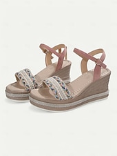 economico Infradito da Vacanza-sandali con zeppa bohémien da donna – sandali con plateau espadrillas con cinturini intrecciati e cinturino alla caviglia per la spiaggia estiva e l&#039;abbigliamento casual