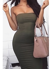 ieftine Rochii de absolvire-Pentru femei Rochii Midi Rochie albă Rochie de absolvire Bodycon Modă În aer liber Zi de Naștere Dată Fit regulat Simplu Fără manșon Fără Bretele Negru Alb Verde Militar Roșu-aprins Vară