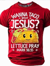  Camisa T-Shirt Graciosa Cristiana para Hombre Biblia - 'Quiero hablar de Jesús Lechuga Oremos' Diseño de Juego de Palabras con Marcos 16:15 Manga Corta