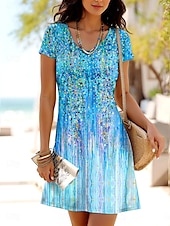 preiswerte Kunst &amp; Design Kleid-Damen Minikleid T-Shirt-Kleid A Linie Kleid Sommerkleid Lässig Täglich Normale Passform Ombre Grafik Kurzarm Rundhalsausschnitt Gelb Rosa Blau Sommer Frühling