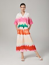 baratos vestido casual estampado-vestido camisa estampado com gradiente de cor